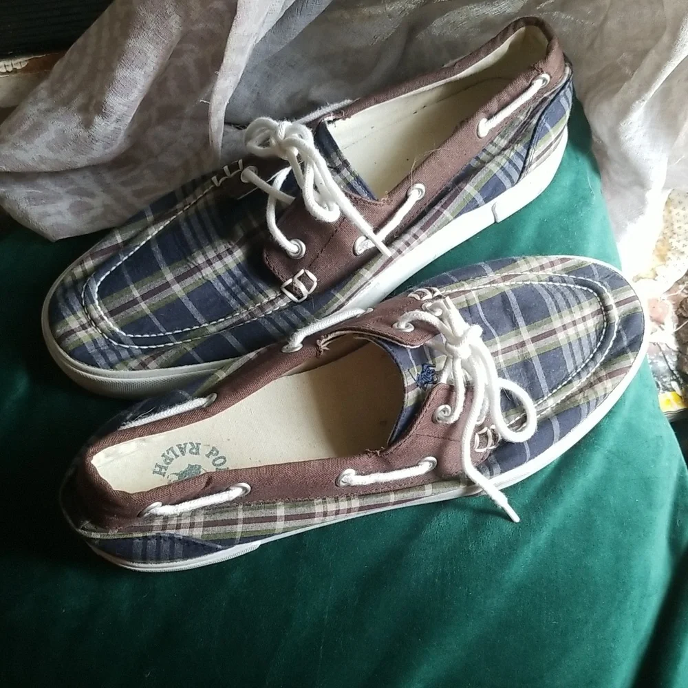 Polo - Ralph Lauren - Plaid Madras Boat Shoe Mocs Mens Sz 9 - Picture 3 of 7